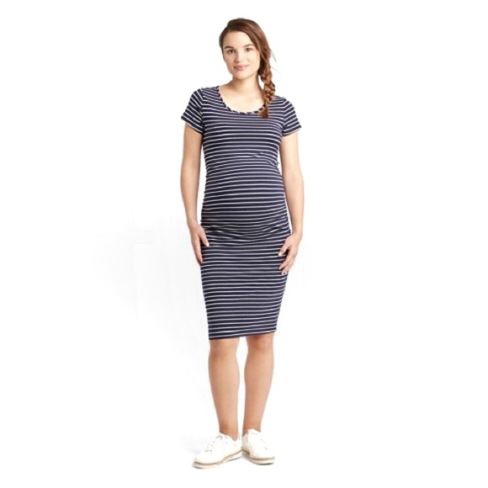 Isabel Maternity Striped Short Sleeve Shirt Dress